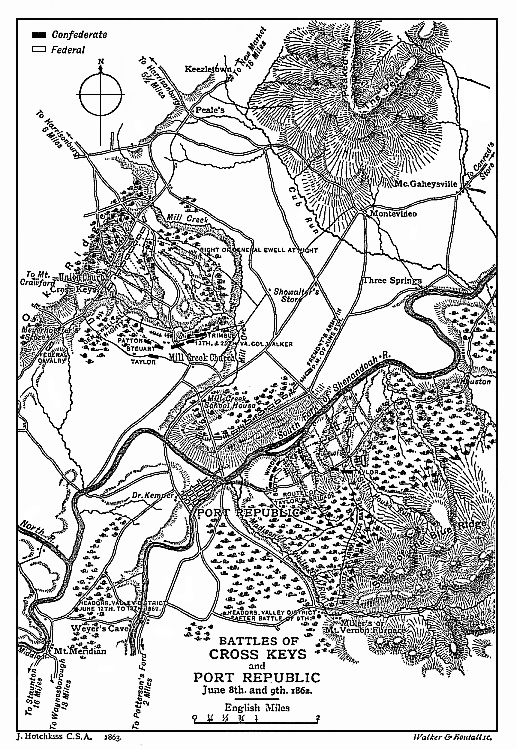 [Illustration: Map of the Battles of Cross Keys and Port Republic, June 8th and 9th, 1862.]