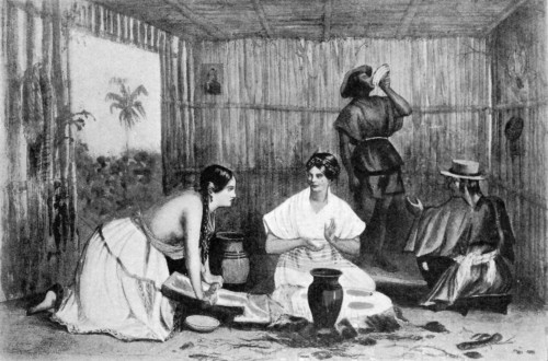 WOMEN GRINDING CHOCOLATE. From Squier "Nicaragua"