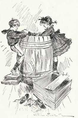 THE PRECIOUS ONES WERE RACING ABOUT AMONG BOXES AND BARRELS IN UNALLOYED HAPPINESS.