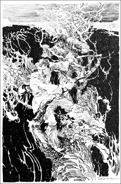 THE TWO MEN CLUNG DESPERATELY TO THE BRANCHES THEY HAPPENED TO BE ON AND WENT DOWN-STREAM WITH IT.