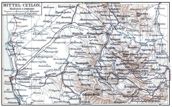Mittel-Ceylon. Maßstab 1:1000000.