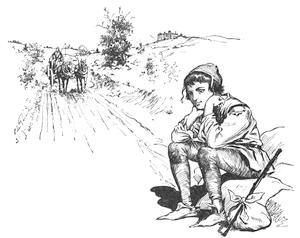 Dick Whittington sitting by roadside