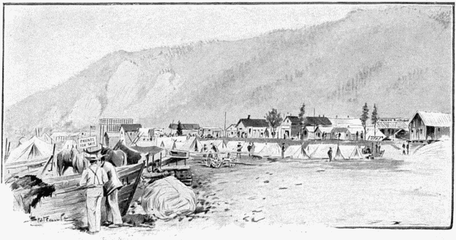 LA BERGE DU YUKON  DAWSON.—DESSIN DE BERTEAULT, D'APRS
LE CROQUIS DE L'AUTEUR.