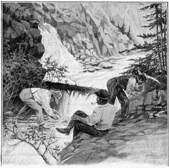 PROSPECTION DANS LA VALLE DU QUARTZ. DESSIN DE MADAME
PAULE CRAMPEL, D'APRS UN CROQUIS DE L'AUTEUR.