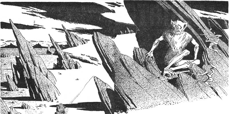 Wearily, Kreega scrambled up on top of the rock and
crouched there....