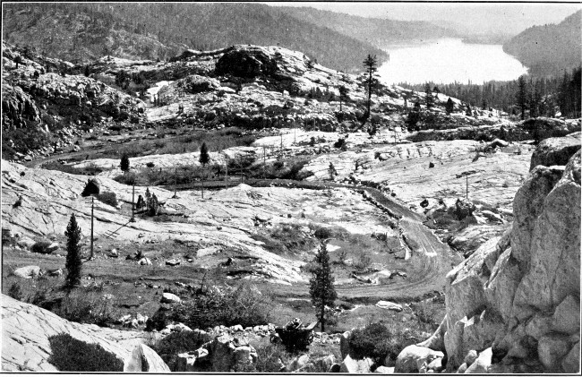 Lincoln Highway near Donner Lake. Donner Lake in
distance.