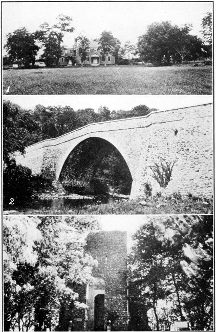 1. "Moore House" at Yorktown, Va., where terms were drawn
up after the Surrender of Cornwallis. 2. Castleman Bridge, Md. 3. Old
Church Tower on Jamestown Island.