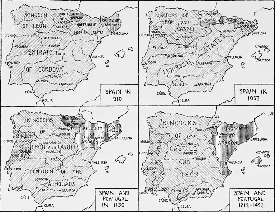 The Unification of Spain. (Based on Maps in Shepherd,
W.R., Historical Atlas, pp. 82-83.).