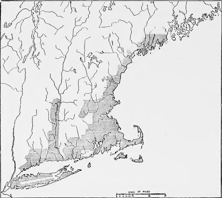 Settled Areas in New England and on Long Island, about
1700.